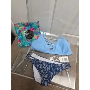 NWT Cupshe Salty Seabreeze lace up blue and snake print bikini size medium